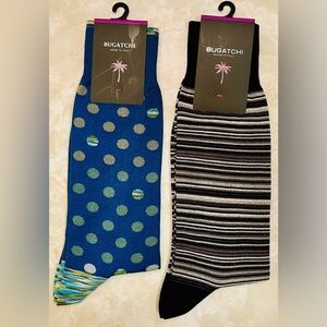 Bugatchi Men's Blue Polka Dot and Black Striped Socks -2 pair set)